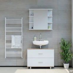 Badmöbel Set "Ilias" Sonoma/Weiß 2 Teile, Unterschrank 80 Cm Vicco -Möbel Store m3510 04 ol