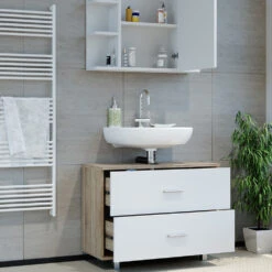 Badmöbel Set "Ilias" Sonoma/Weiß 2 Teile, Unterschrank 80 Cm Vicco -Möbel Store m3510 05 ol