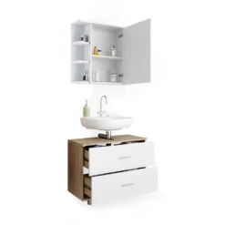 Badmöbel Set "Ilias" Sonoma/Weiß 2 Teile, Unterschrank 80 Cm Vicco -Möbel Store m3510 07 ol