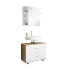 Badmöbel Set "Ilias" Sonoma/Weiß 2 Teile, Unterschrank 80 Cm Vicco -Möbel Store m3510 08 ol