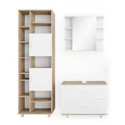 Badmöbel Set "Ilias" Sonoma/Weiß 3 Teile, Mit Unterschrank 80 Cm Vicco