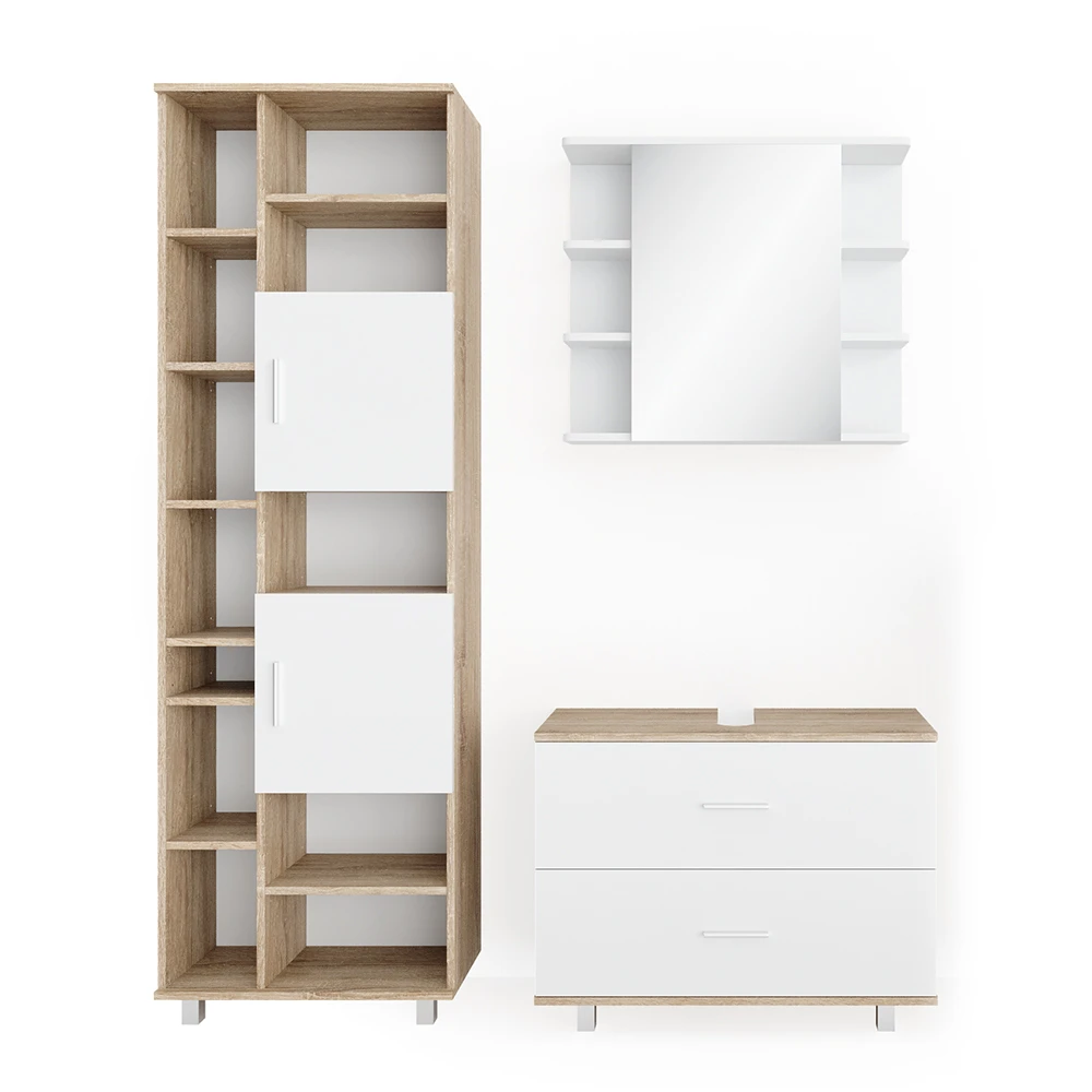 Badmöbel Set "Ilias" Sonoma/Weiß 3 Teile, Mit Unterschrank 80 Cm Vicco 3 Badmöbel Set "Ilias" Sonoma/Weiß 3 Teile, Mit Unterschrank 80 Cm Vicco