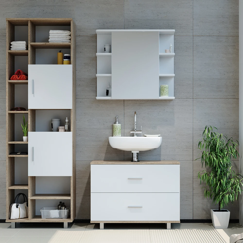 Badmöbel Set "Ilias" Sonoma/Weiß 3 Teile, Mit Unterschrank 80 Cm Vicco 6 Badmöbel Set "Ilias" Sonoma/Weiß 3 Teile, Mit Unterschrank 80 Cm Vicco – Bild 4