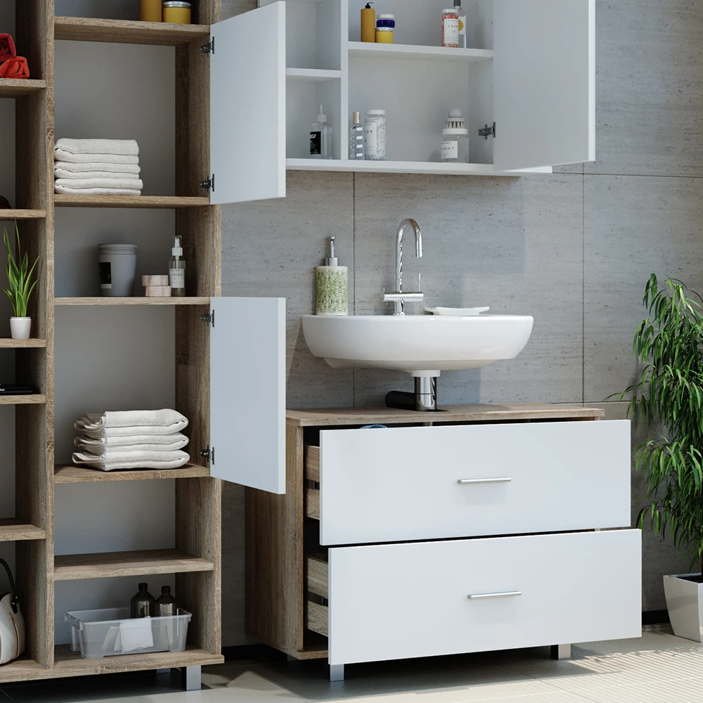 Badmöbel Set "Ilias" Sonoma/Weiß 3 Teile, Mit Unterschrank 80 Cm Vicco 7 Badmöbel Set "Ilias" Sonoma/Weiß 3 Teile, Mit Unterschrank 80 Cm Vicco – Bild 5