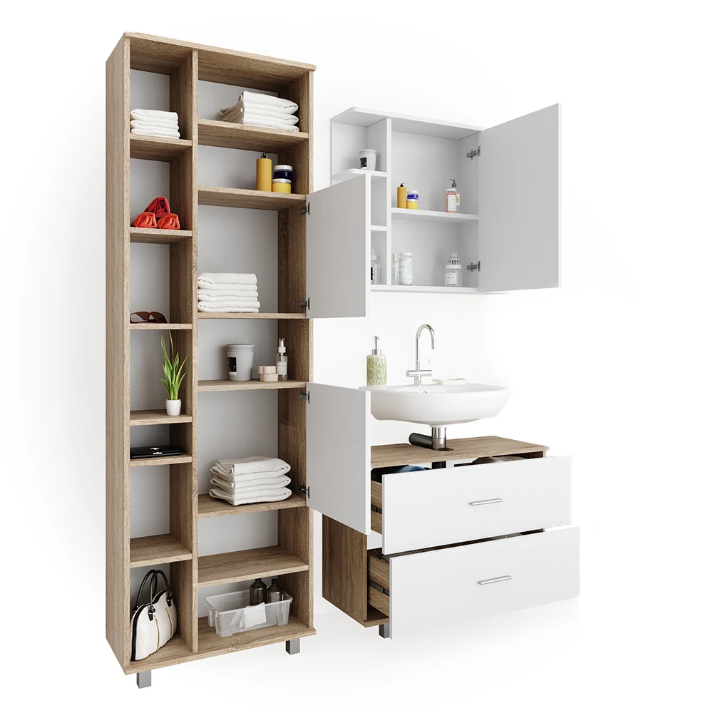 Badmöbel Set "Ilias" Sonoma/Weiß 3 Teile, Mit Unterschrank 80 Cm Vicco 9 Badmöbel Set "Ilias" Sonoma/Weiß 3 Teile, Mit Unterschrank 80 Cm Vicco – Bild 7