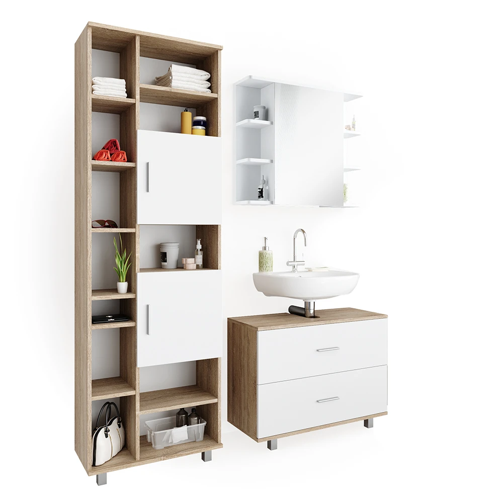 Badmöbel Set "Ilias" Sonoma/Weiß 3 Teile, Mit Unterschrank 80 Cm Vicco 10 Badmöbel Set "Ilias" Sonoma/Weiß 3 Teile, Mit Unterschrank 80 Cm Vicco – Bild 8