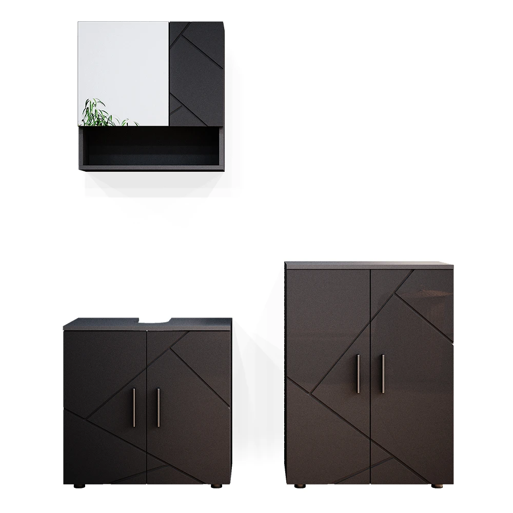 Badmöbel Set "Irma" Anthrazit Hochglanz 3 Teile, Mit Unterschrank 60 Cm Vicco 3 Badmöbel Set "Irma" Anthrazit Hochglanz 3 Teile, Mit Unterschrank 60 Cm Vicco