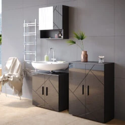 Badmöbel Set "Irma" Anthrazit Hochglanz 3 Teile, Mit Unterschrank 60 Cm Vicco 12 Badmöbel Set "Irma" Anthrazit Hochglanz 3 Teile, Mit Unterschrank 60 Cm Vicco -Möbel Store m3548 04 ol