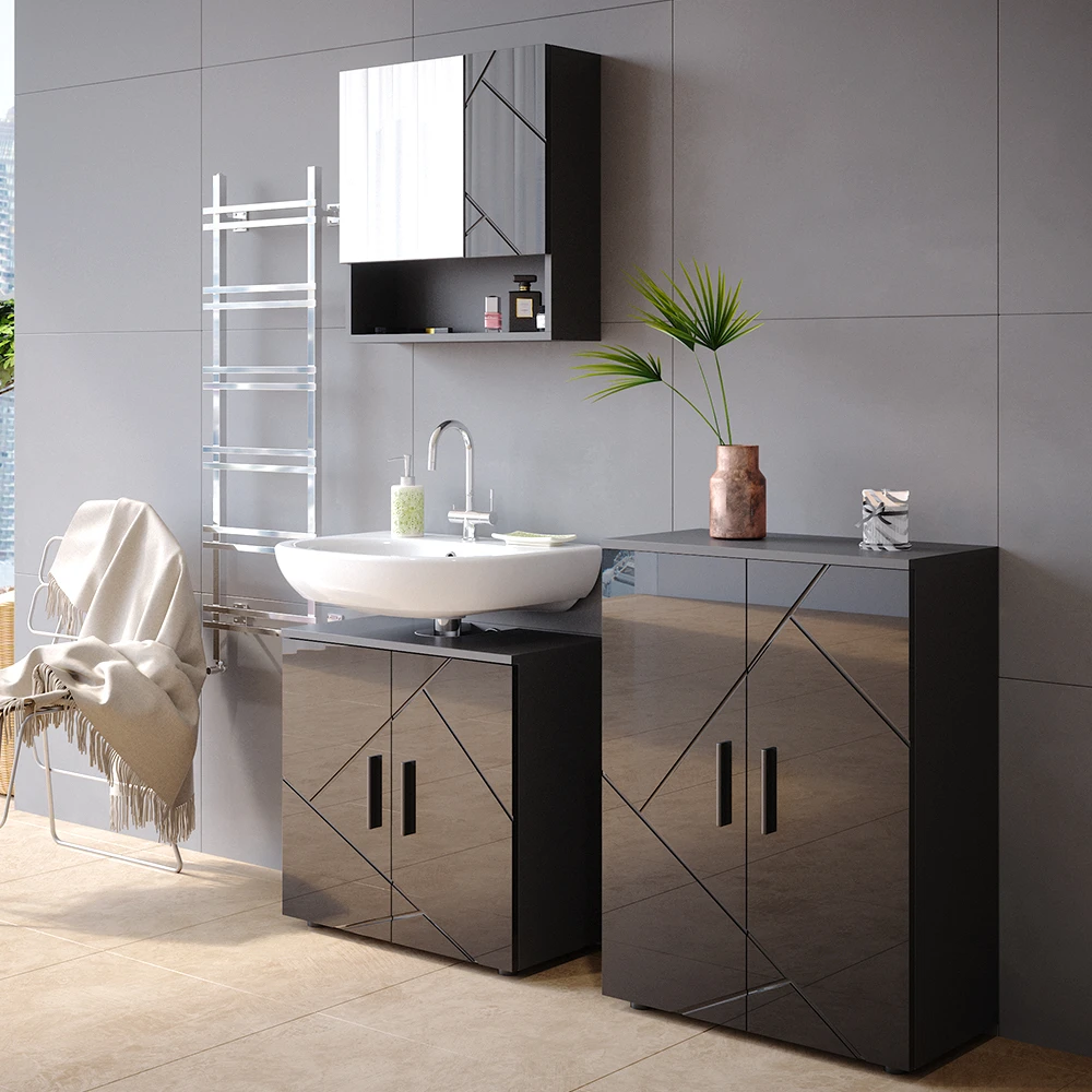Badmöbel Set "Irma" Anthrazit Hochglanz 3 Teile, Mit Unterschrank 60 Cm Vicco 6 Badmöbel Set "Irma" Anthrazit Hochglanz 3 Teile, Mit Unterschrank 60 Cm Vicco – Bild 4