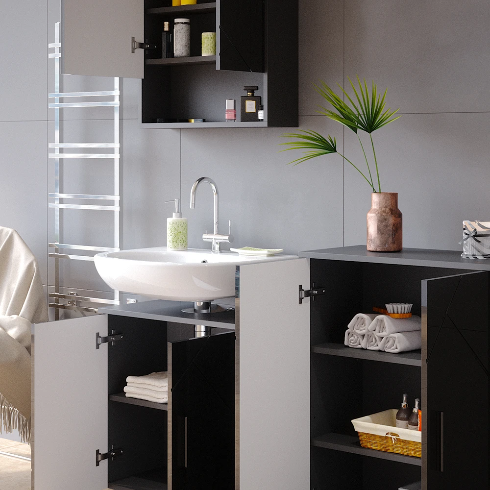 Badmöbel Set "Irma" Anthrazit Hochglanz 3 Teile, Mit Unterschrank 60 Cm Vicco 7 Badmöbel Set "Irma" Anthrazit Hochglanz 3 Teile, Mit Unterschrank 60 Cm Vicco – Bild 5