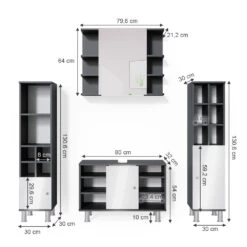 Badmöbel Set "Fynn" Anthrazit/Weiß 4 Teile, Mit Midischränke Vicco -Möbel Store m3560 03 ol