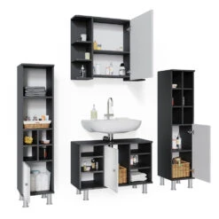 Badmöbel Set "Fynn" Anthrazit/Weiß 4 Teile, Mit Midischränke Vicco -Möbel Store m3560 07 ol