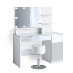 Schminktisch "Elisa" Weiß 120 Cm Mit LED Beleuchtung Und Hocker Vicco