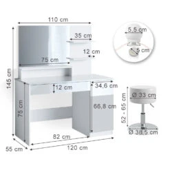 Schminktisch "Elisa" Weiß 120 Cm Mit LED Beleuchtung Und Hocker Vicco -Möbel Store m3583 hw l 03 ol