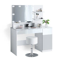 Schminktisch "Elisa" Weiß 120 Cm Mit LED Beleuchtung Und Hocker Vicco -Möbel Store m3583 hw l 07 ol