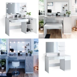 Schminktisch "Elisa" Weiß 120 Cm Mit LED Beleuchtung Und Hocker Vicco -Möbel Store m3583 hw l 08 ol