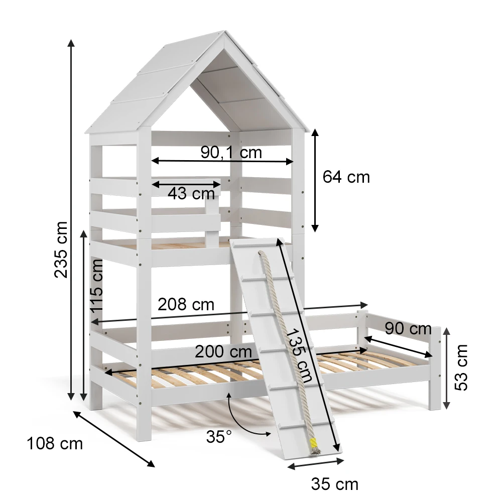 Hausbett "Teddy" Weiß 90x200 Cm Mit 2 Matratzen Vitalispa 5 Hausbett "Teddy" Weiß 90x200 Cm Mit 2 Matratzen Vitalispa – Bild 3