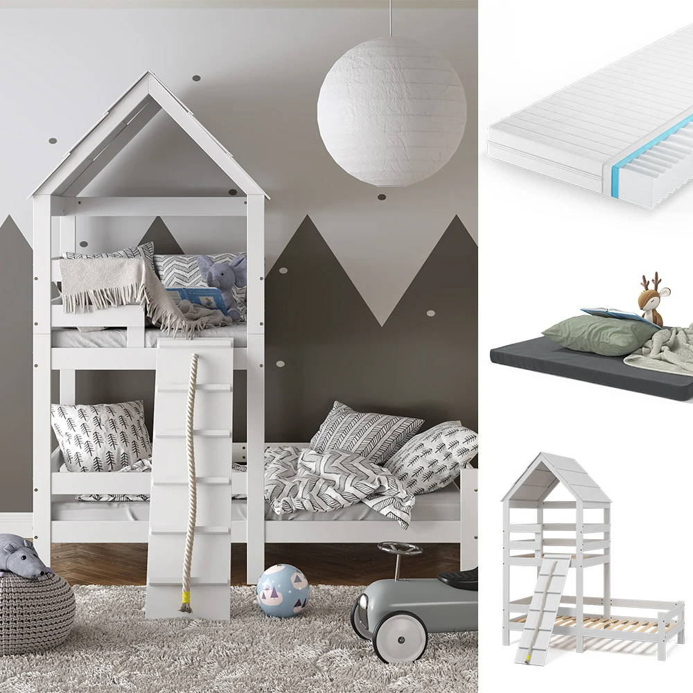 Hausbett "Teddy" Weiß 90x200 Cm Mit 2 Matratzen Vitalispa 4 Hausbett "Teddy" Weiß 90x200 Cm Mit 2 Matratzen Vitalispa – Bild 2