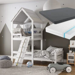 Hausbett "Teddy" Weiß 90x200 Cm Mit 2 Matratzen Vitalispa 13 Hausbett "Teddy" Weiß 90x200 Cm Mit 2 Matratzen Vitalispa -Möbel Store m3612 m2 04 ol