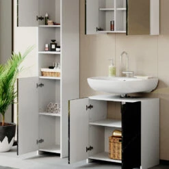 Badschrank "Nero" Marmor 30 X 195 Cm Mit Türen, Und Offenen Fächern Vicco 13 Badschrank "Nero" Marmor 30 X 195 Cm Mit Türen, Und Offenen Fächern Vicco -Möbel Store m3735 05 ol