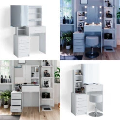 Schminktisch "Conrada" Weiß 80 Cm Mit LED Beleuchtung Und Hocker Vicco -Möbel Store m3799 hw l 08 ol