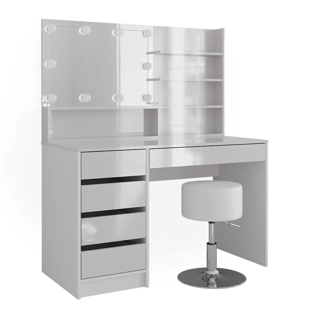 Schminktisch "Sherry" Weiß Hochglanz 120 Cm Mit LED Beleuchtung, Hocker Und Spiegelregal Vicco 3 Schminktisch "Sherry" Weiß Hochglanz 120 Cm Mit LED Beleuchtung, Hocker Und Spiegelregal Vicco