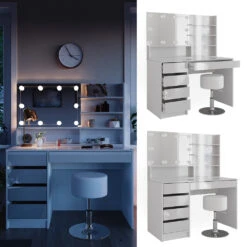 Schminktisch "Sherry" Weiß Hochglanz 120 Cm Mit LED Beleuchtung, Hocker Und Spiegelregal Vicco 12 Schminktisch "Sherry" Weiß Hochglanz 120 Cm Mit LED Beleuchtung, Hocker Und Spiegelregal Vicco -Möbel Store m3828 spr hw l 02 ol