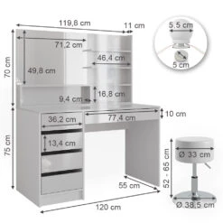 Schminktisch "Sherry" Weiß Hochglanz 120 Cm Mit LED Beleuchtung, Hocker Und Spiegelregal Vicco 13 Schminktisch "Sherry" Weiß Hochglanz 120 Cm Mit LED Beleuchtung, Hocker Und Spiegelregal Vicco -Möbel Store m3828 spr hw l 03 ol