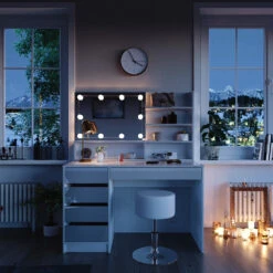 Schminktisch "Sherry" Weiß Hochglanz 120 Cm Mit LED Beleuchtung, Hocker Und Spiegelregal Vicco 14 Schminktisch "Sherry" Weiß Hochglanz 120 Cm Mit LED Beleuchtung, Hocker Und Spiegelregal Vicco -Möbel Store m3828 spr hw l 04 ol