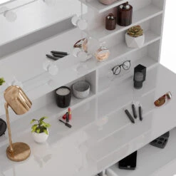 Schminktisch "Sherry" Weiß Hochglanz 120 Cm Mit LED Beleuchtung, Hocker Und Spiegelregal Vicco 16 Schminktisch "Sherry" Weiß Hochglanz 120 Cm Mit LED Beleuchtung, Hocker Und Spiegelregal Vicco -Möbel Store m3828 spr hw l 06 ol