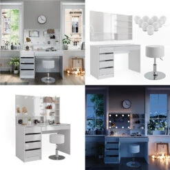 Schminktisch "Sherry" Weiß Hochglanz 120 Cm Mit LED Beleuchtung, Hocker Und Spiegelregal Vicco 18 Schminktisch "Sherry" Weiß Hochglanz 120 Cm Mit LED Beleuchtung, Hocker Und Spiegelregal Vicco -Möbel Store m3828 spr hw l 08 ol