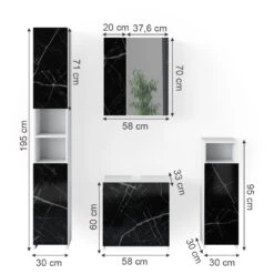Badmöbel Set "Nero" Marmor/Weiß 4 Teile Vicco -Möbel Store m4003 03 ol
