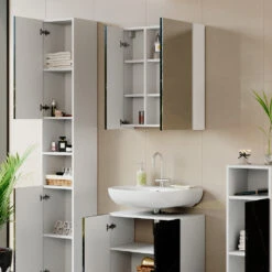 Badmöbel Set "Nero" Marmor/Weiß 4 Teile Vicco -Möbel Store m4003 05 ol