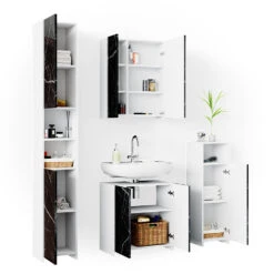 Badmöbel Set "Nero" Marmor/Weiß 4 Teile Vicco -Möbel Store m4003 07 ol