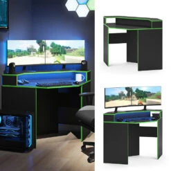 Gaming Tisch "Kron" Schwarz/Grün 90 X 90 Cm Eckform Vicco 11 Gaming Tisch "Kron" Schwarz/Grün 90 X 90 Cm Eckform Vicco -Möbel Store m4018 02 ol
