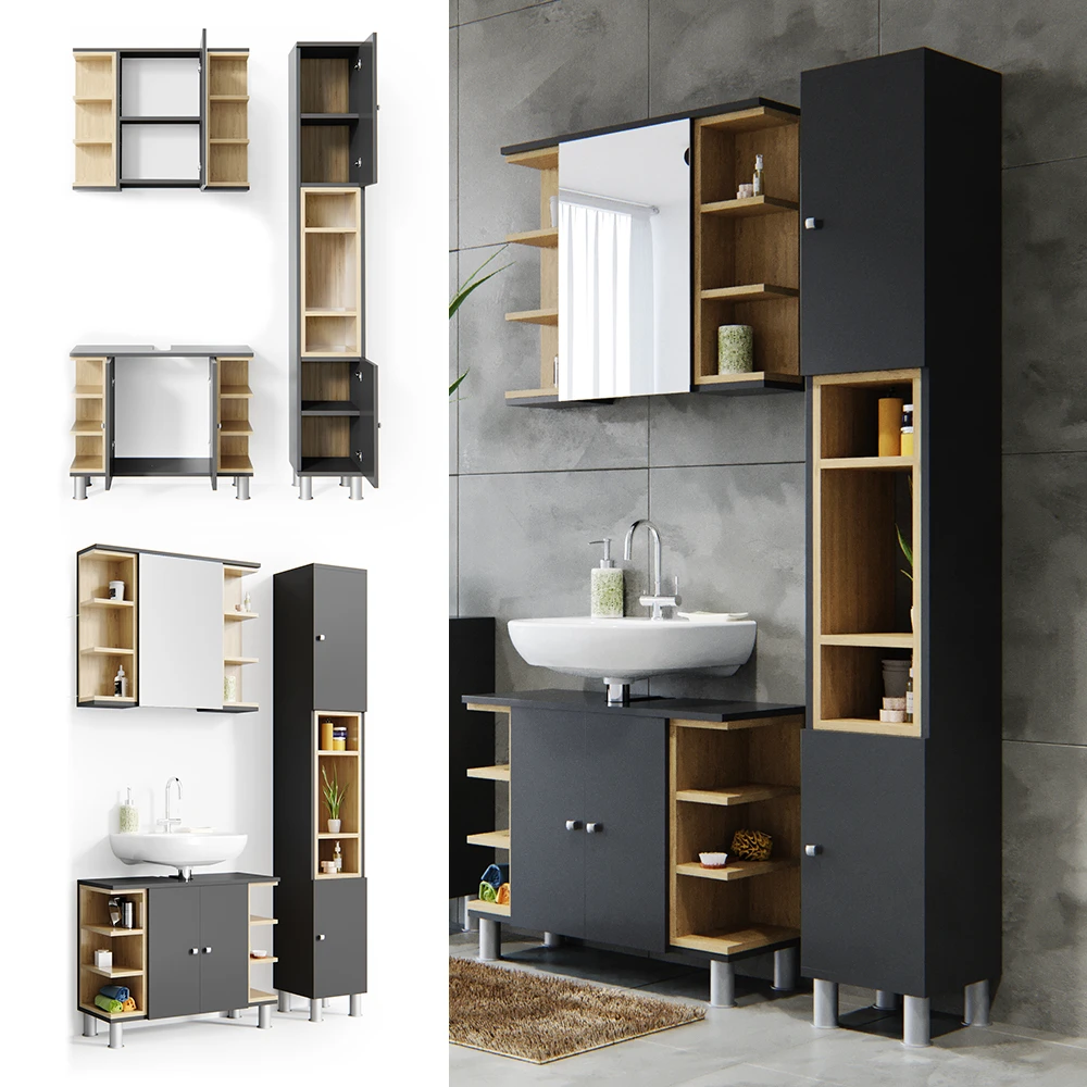 Badmöbel Set "Aquis" Anthrazit/Sonoma 3 Teile, Mit Hochschrank Vicco 4 Badmöbel Set "Aquis" Anthrazit/Sonoma 3 Teile, Mit Hochschrank Vicco – Bild 2