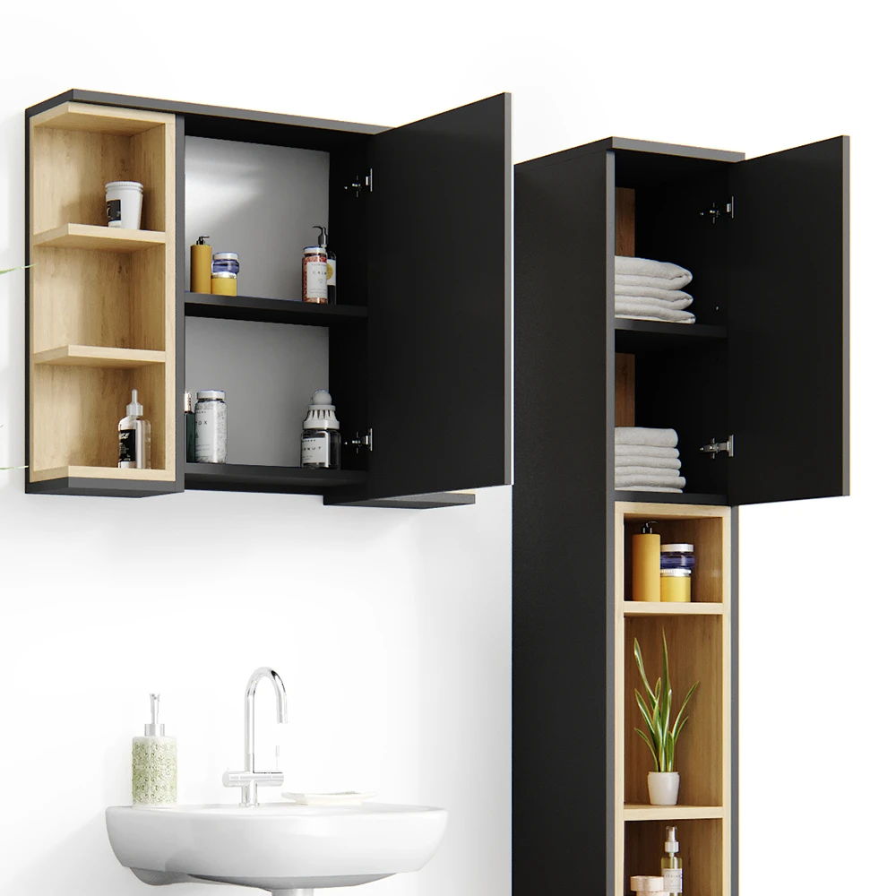 Badmöbel Set "Aquis" Anthrazit/Sonoma 3 Teile, Mit Hochschrank Vicco 8 Badmöbel Set "Aquis" Anthrazit/Sonoma 3 Teile, Mit Hochschrank Vicco – Bild 6