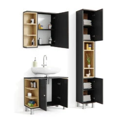 Badmöbel Set "Aquis" Anthrazit/Sonoma 3 Teile, Mit Hochschrank Vicco 15 Badmöbel Set "Aquis" Anthrazit/Sonoma 3 Teile, Mit Hochschrank Vicco -Möbel Store m4044 07 ol