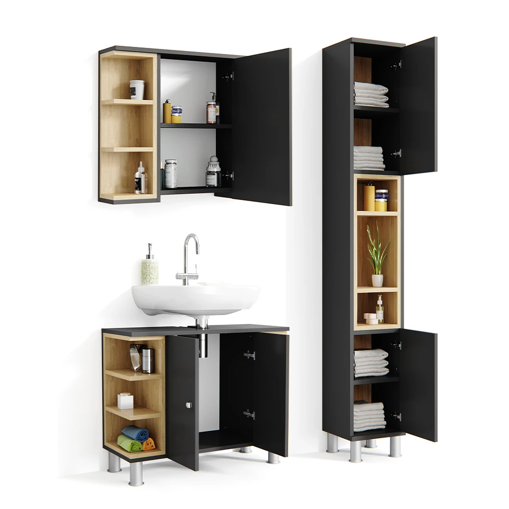 Badmöbel Set "Aquis" Anthrazit/Sonoma 3 Teile, Mit Hochschrank Vicco 9 Badmöbel Set "Aquis" Anthrazit/Sonoma 3 Teile, Mit Hochschrank Vicco – Bild 7