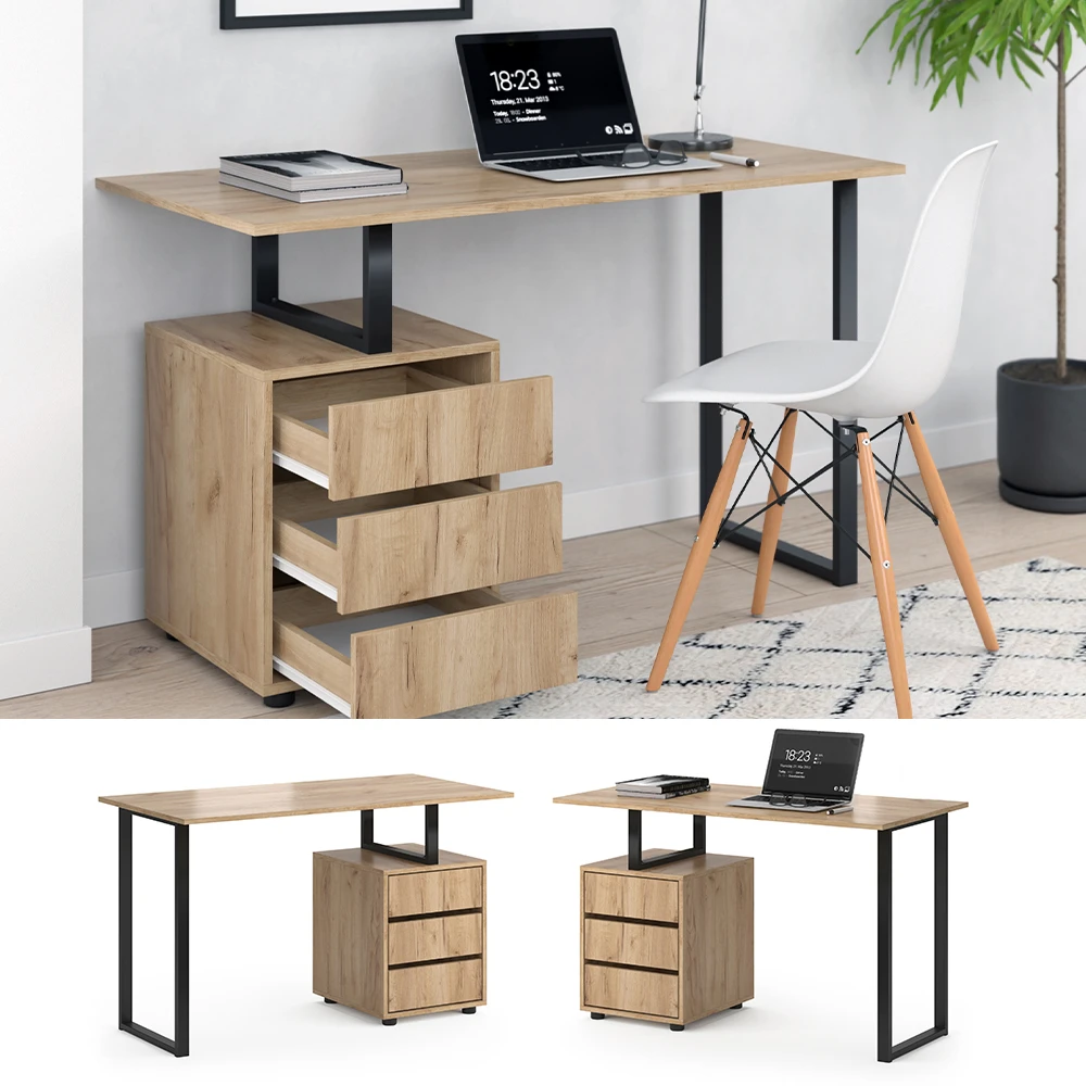 Schreibtisch "Adem" Naturholz/Schwarz 120 X 60 Cm Vicco 4 Schreibtisch "Adem" Naturholz/Schwarz 120 X 60 Cm Vicco – Bild 2