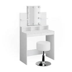 Schminktisch "Ania" Weiß 80 Cm Mit LED Beleuchtung Und Hocker Vicco
