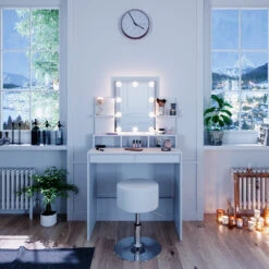 Schminktisch "Ania" Weiß 80 Cm Mit LED Beleuchtung Und Hocker Vicco -Möbel Store m4072 hw l 04 ol
