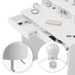 Schminktisch "Ania" Weiß 80 Cm Mit LED Beleuchtung Und Hocker Vicco -Möbel Store m4072 hw l 06 ol