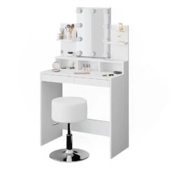 Schminktisch "Ania" Weiß 80 Cm Mit LED Beleuchtung Und Hocker Vicco -Möbel Store m4072 hw l 07 ol