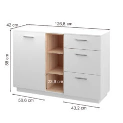 Sideboard "Beatrice" Weiß/Sonoma 127 X 88 Cm Vicco 11 Sideboard "Beatrice" Weiß/Sonoma 127 X 88 Cm Vicco -Möbel Store m4091 03 ol