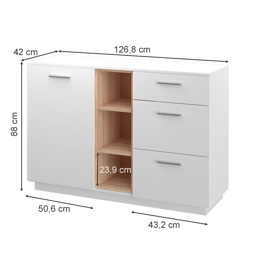 Sideboard "Beatrice" Weiß/Sonoma 127 X 88 Cm Vicco 5 Sideboard "Beatrice" Weiß/Sonoma 127 X 88 Cm Vicco – Bild 3