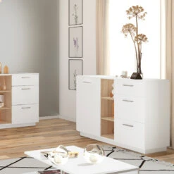 Sideboard "Beatrice" Weiß/Sonoma 127 X 88 Cm Vicco 12 Sideboard "Beatrice" Weiß/Sonoma 127 X 88 Cm Vicco -Möbel Store m4091 04 ol