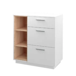 Sideboard "Beatrice" Weiß/Sonoma 79.6 X 88 Cm Mit 3 Schubladen Vicco