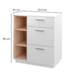 Sideboard "Beatrice" Weiß/Sonoma 79.6 X 88 Cm Mit 3 Schubladen Vicco -Möbel Store m4104 03 ol