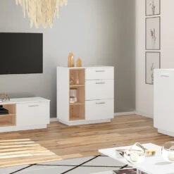 Sideboard "Beatrice" Weiß/Sonoma 79.6 X 88 Cm Mit 3 Schubladen Vicco -Möbel Store m4104 04 ol